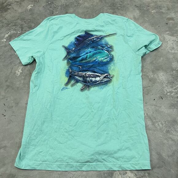 Huk Fishing Performance Crew Short Sleeve Shirt Men's Size Large Blue Green - Picture 1 of 6
